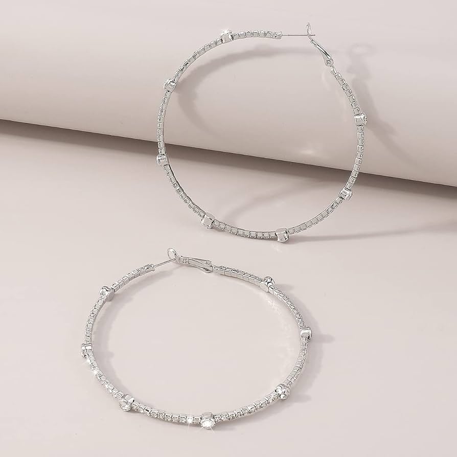 Amazon.com: Jumwrit Big Rhinestone Hoop Earrings Large Round